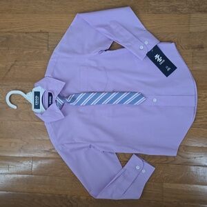 IZOD BRAND BOYS PURPLE DRESS SHIRT & BLUE & PURPLE CLIP-ON TIE SET SIZE XXS 4/5